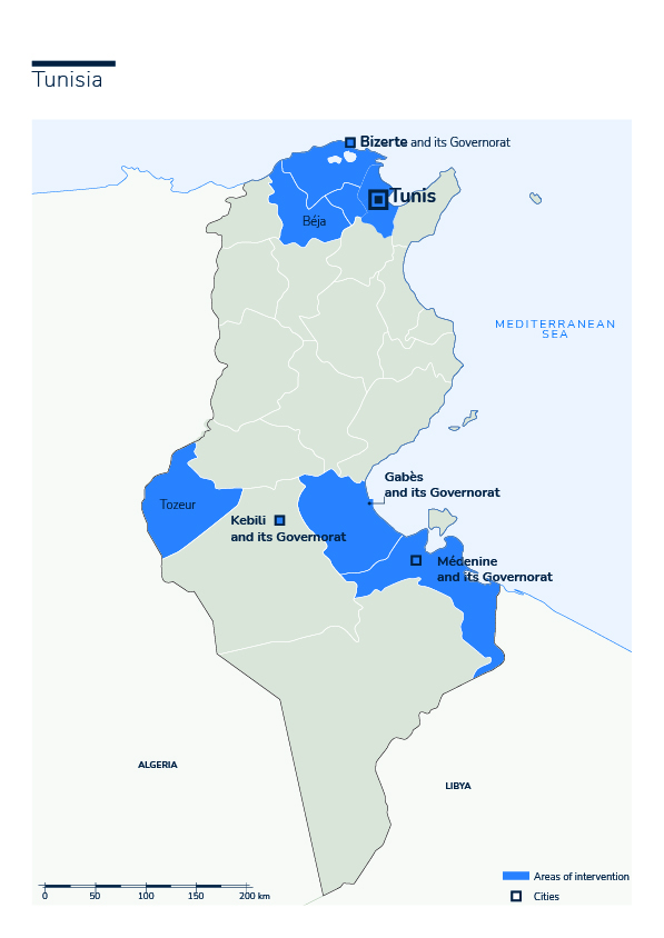 Map of Humanity & Inclusion's interventions in Tunisia