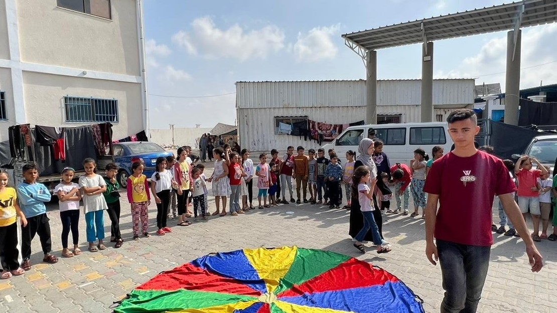 Recreational activities for children in a collective shelter in Gaza 
